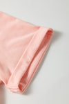 PACK25224987-10-1, Pink Rhinestone LOVE Bowknot Crew Neck Short Sleeve Top