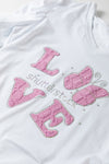 PACK25224989-1-1, White LOVE Shutterstock Graphic Puff Sleeve V Neck Tee