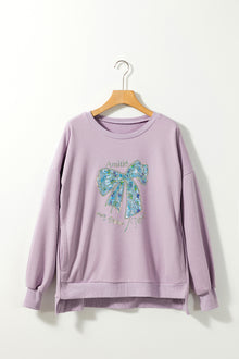  PACK25317254-P708-1, Orchid Petal Beautiful Bowknot Rhinestone Graphic Sweatshirt
