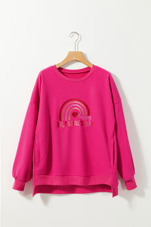  PACK25317258-P6-1, Rose Red Happy Valentine's Day Rainbow Embroidered High Low Sweatshirt