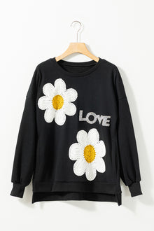  PACK25317267-P2-1, Black Floral Embroidered LOVE Graphic Sweatshirt