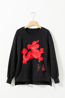  PACK25317268-P2-1, Black Lucky Dragon Graphic Patch Pullover Sweatshirt