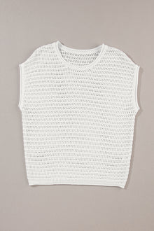  PACK277063-P1-1, White Hollow Out Knit Cap Sleeve Sweater