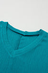 PACK25223652-P805-1, Blue Sapphire Crinkled V Neck Wide Sleeve T-shirt