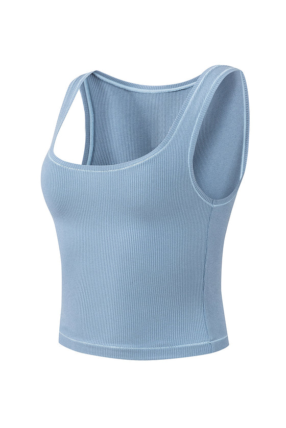 PACK264725-P704-1, Dusk Blue Active Ribbed U Neck Cropped Tank Top
