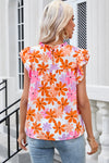 PACK25126220-P1420-1, Orange Ruffled Sleeve Smocked Floral Top