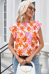 PACK25126220-P1420-1, Orange Ruffled Sleeve Smocked Floral Top