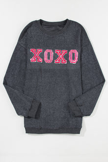  PACK25316982-11-1, Gray Valentine Sequin XOXO Corded Crew Neck Sweatshirt