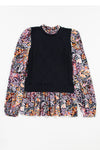 PACK2724346-P2-1, Black Contrast Floral Sleeve Peplum Sweater