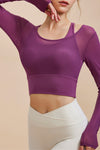 PACK264741-P508-1, Violet Fake 2 Pieces Long Sleeve Cropped Sports Top