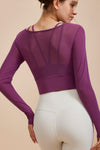 PACK264741-P508-1, Violet Fake 2 Pieces Long Sleeve Cropped Sports Top