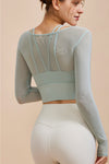 PACK264741-P1209-1, Laurel Green Fake 2 Pieces Long Sleeve Cropped Sports Top