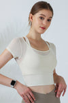 PACK264742-P101-1, White Fake Two Pieces Short Sleeve Cropped Sports Teed