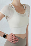 PACK264742-P101-1, White Fake Two Pieces Short Sleeve Cropped Sports Teed