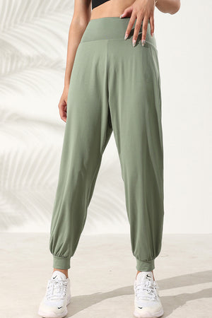 PACK265516-P1109-1, Grass Green Cross Back High Waist Active Jogger Pants