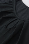 PACK25223649-P2-1, Black Contrast Lace Sleeve Keyhole Decor Top