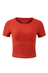 PACK264726-P3-1, Fiery Red Basic Crew Neck Sporty Cropped Tee