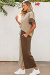 PACK625447-P1622-1, Multicolor Colorblock Textured Tee Cropped Wide Leg Pants Set