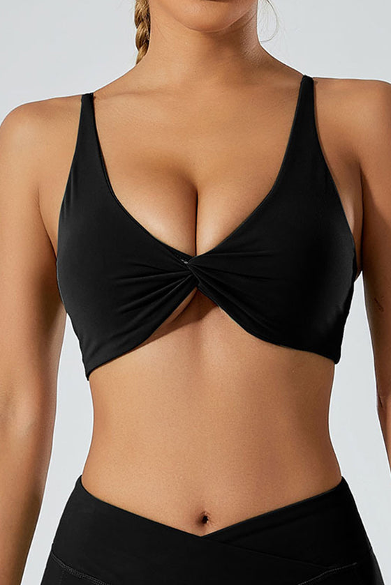 PACK264748-P2-1, Black Twisted Ruched Sports Bra