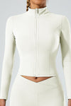 PACK264751-P1-1, White Exposed Seam Stand Neck Zip up Long Sleeve Sports Top