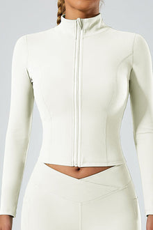  PACK264751-P1-1, White Exposed Seam Stand Neck Zip up Long Sleeve Sports Top