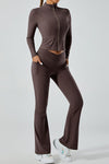 PACK264751-P7017-1, Chicory Coffee Exposed Seam Stand Neck Zip up Long Sleeve Sports Top