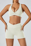 PACK265522-P1-1, White Solid Color Arched Waist Quick Dry Sports Shorts