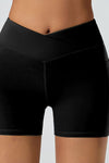 PACK265522-P2-1, Black Solid Color Arched Waist Quick Dry Sports Shorts