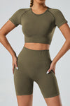 PACK2611615-P609-1, Jungle Green Breathable Mesh Ribbed High Waist Cropped Yoga Set