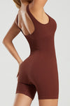 PACK2611617-P3017-1, Red Sandalwood Square Neck Ribbed Sleeveless Sporty Romper