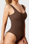 PACK262259-P2017-1, Chestnut Solid Wide Straps U-Neck Sporty Bodysuit