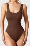 PACK262259-P2017-1, Chestnut Solid Wide Straps U-Neck Sporty Bodysuit