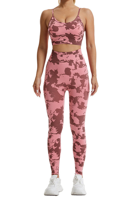 PACK2611621-P1022-1, Pink Camo Print Thin Straps Bra and Leggings Yoga Set