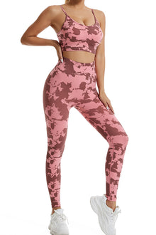  PACK2611621-P1022-1, Pink Camo Print Thin Straps Bra and Leggings Yoga Set