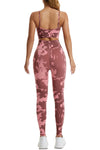 PACK2611621-P1022-1, Pink Camo Print Thin Straps Bra and Leggings Yoga Set
