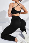 PACK2611623-P2-1, Black Strappy Back Cross Hem Bra and Leggings Yoga Set