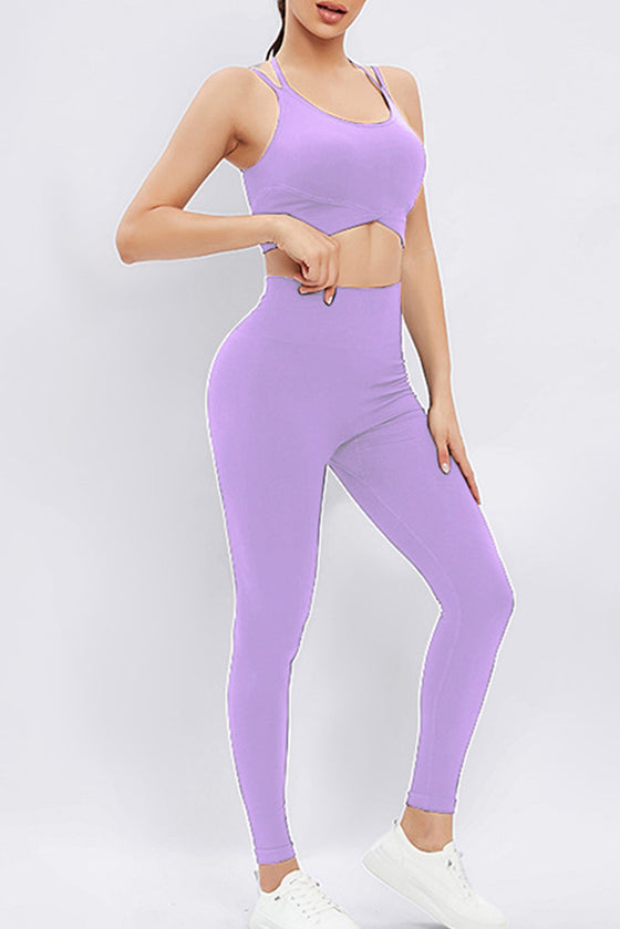 PACK2611623-P208-1, Wisteria Strappy Back Cross Hem Bra and Leggings Yoga Set