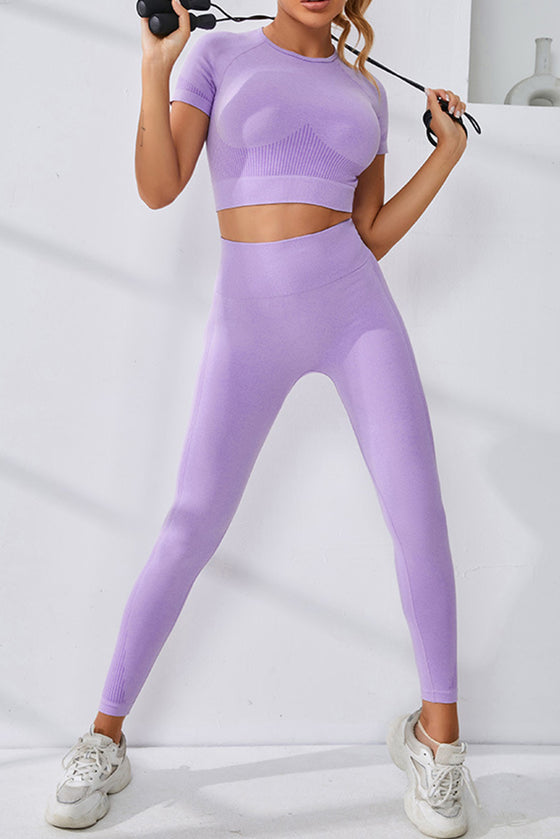 PACK2611626-P708-1, Orchid Petal Short Sleeve Crop Top and Sports Leggings Workout Set