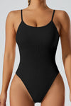 PACK2631190-P2-1, Black Adjustable Spaghetti Straps Ribbed Sporty Bodysuit