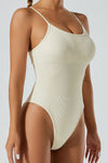 PACK2631190-P101-1, White Adjustable Spaghetti Straps Ribbed Sporty Bodysuit