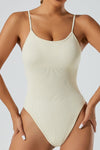 PACK2631190-P101-1, White Adjustable Spaghetti Straps Ribbed Sporty Bodysuit