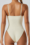 PACK2631190-P101-1, White Adjustable Spaghetti Straps Ribbed Sporty Bodysuit