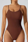 PACK2631190-P1017-1, Coffee Adjustable Spaghetti Straps Ribbed Sporty Bodysuit