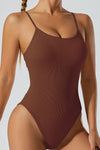 PACK2631190-P1017-1, Coffee Adjustable Spaghetti Straps Ribbed Sporty Bodysuit