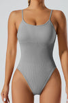 PACK2631190-P3011-1, Medium Grey Adjustable Spaghetti Straps Ribbed Sporty Bodysuit