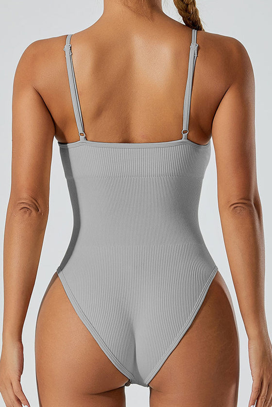 PACK2631190-P3011-1, Medium Grey Adjustable Spaghetti Straps Ribbed Sporty Bodysuit