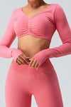 PACK264758-P4010-1, Peach Blossom Active Scrunch Long Sleeve Crop Top