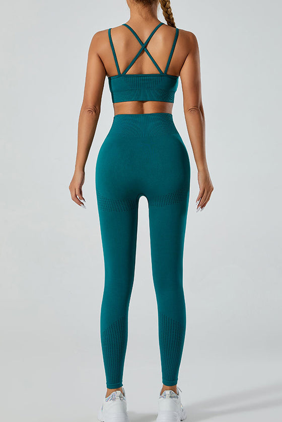 PACK2611616-P805-1, Blue Sapphire Back Cross Strappy Bra and Leggings Yoga Set