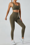 PACK2611616-P609-1, Jungle Green Back Cross Strappy Bra and Leggings Yoga Set