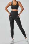 PACK2611616-P2-1, Black Back Cross Strappy Bra and Leggings Yoga Set